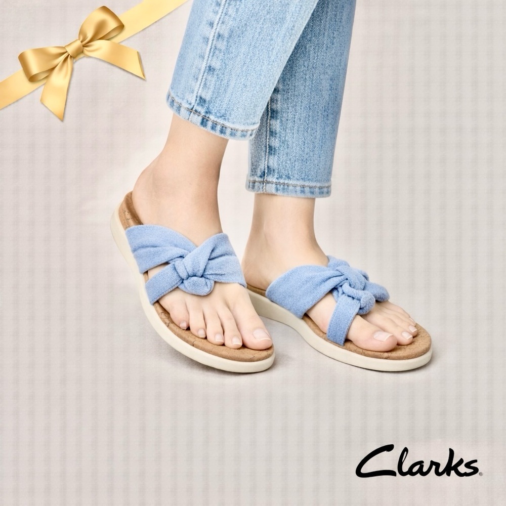 Clarks CloudSteppers Denim Blue Vacation Sandals 9.5M Comfort